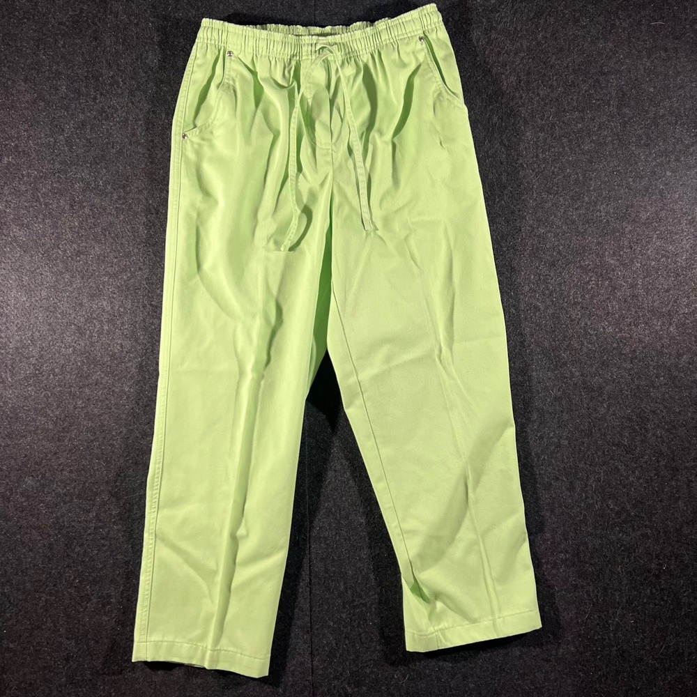 Studio Works Drawstring Pants Womens 4P Green Elastic Waist Straight Leg Casual